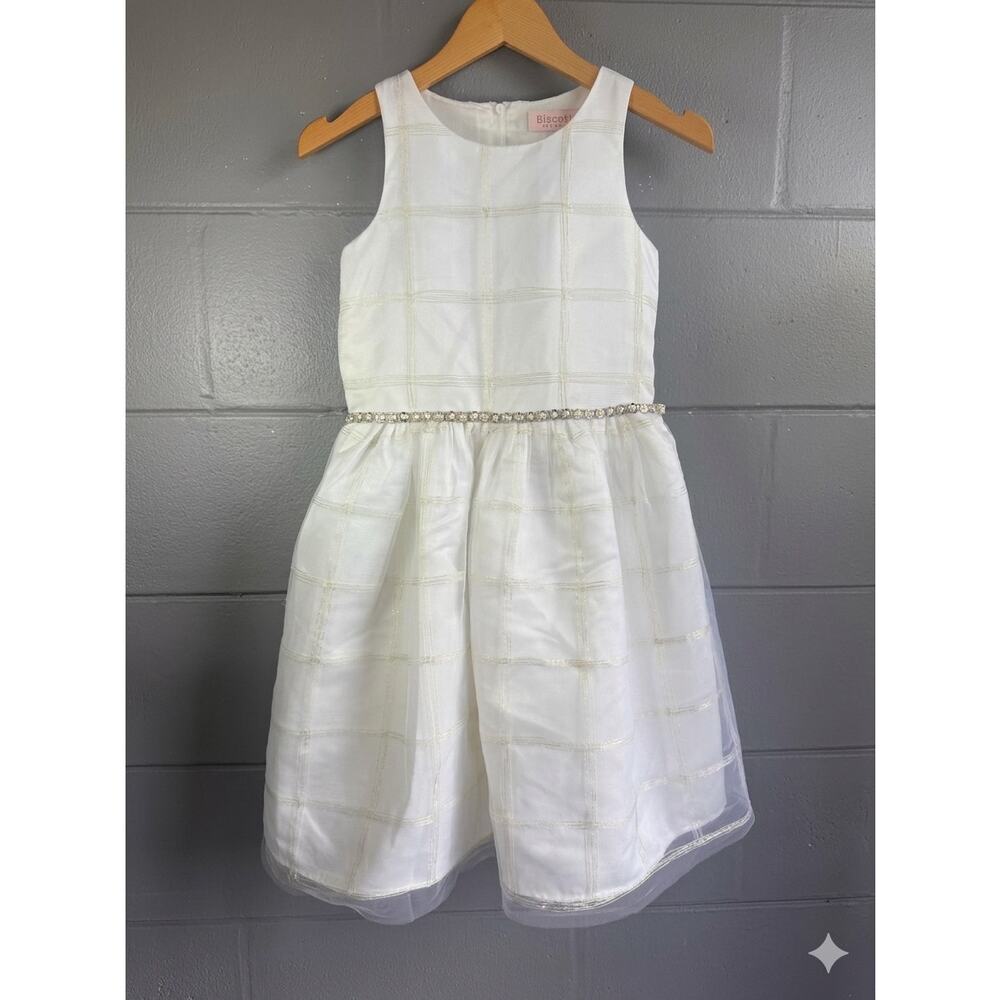 Biscotti Collezioni Girls Ivory Windowpane Check Tulle Dress - Size 10
